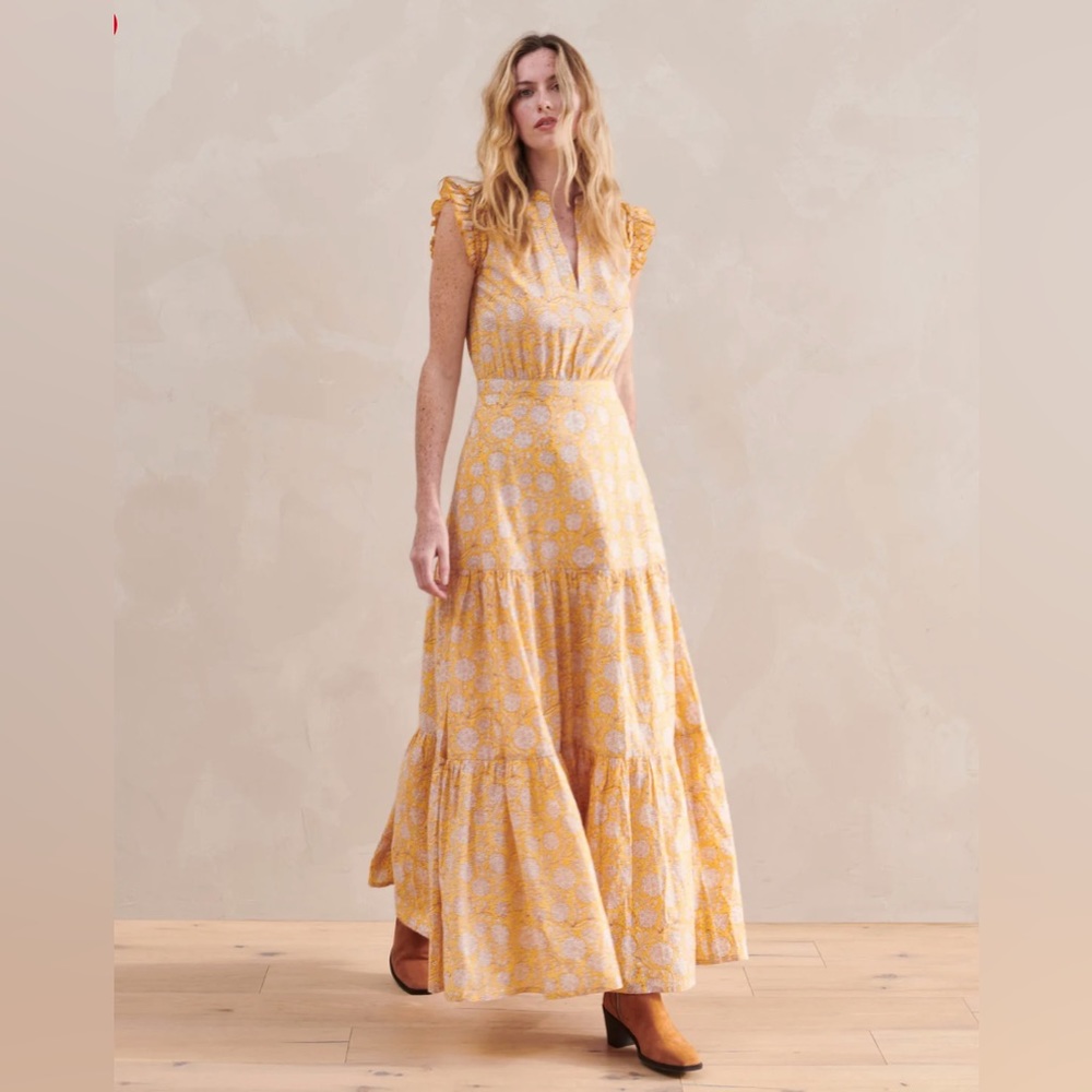 Starla dress in marigold print flax